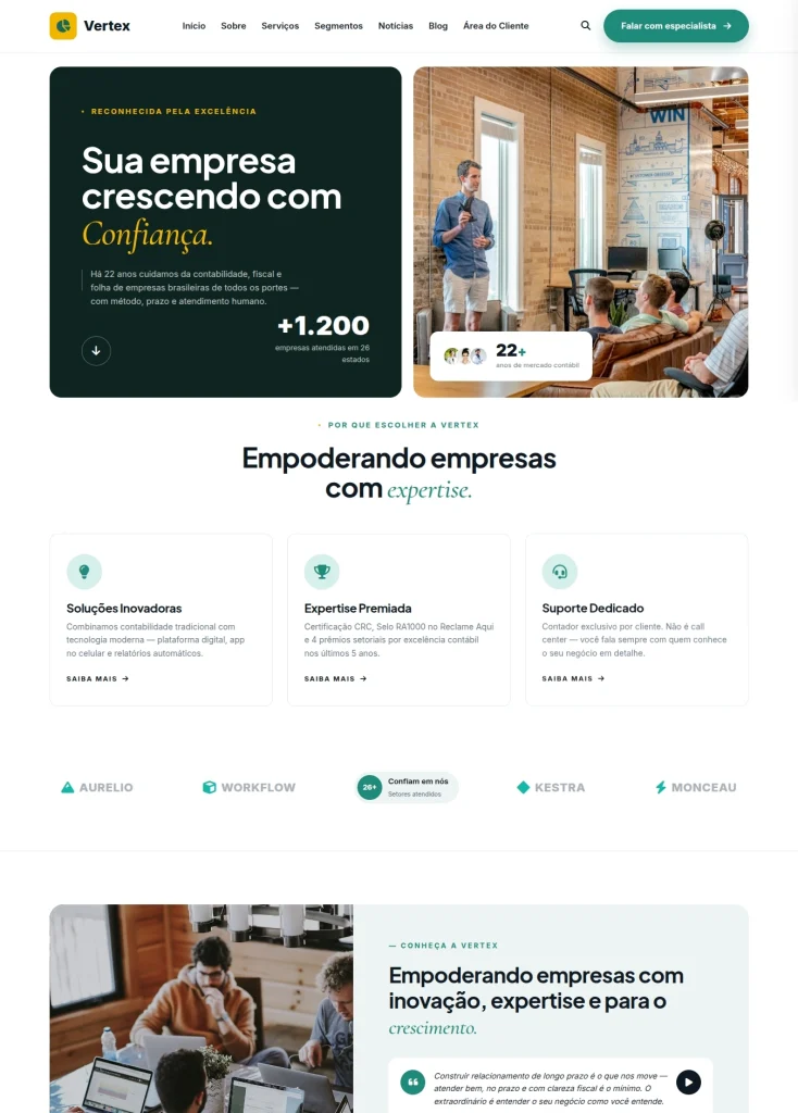 Página inicial de modelo de site moderno para escritório de contabilidade empresarial
